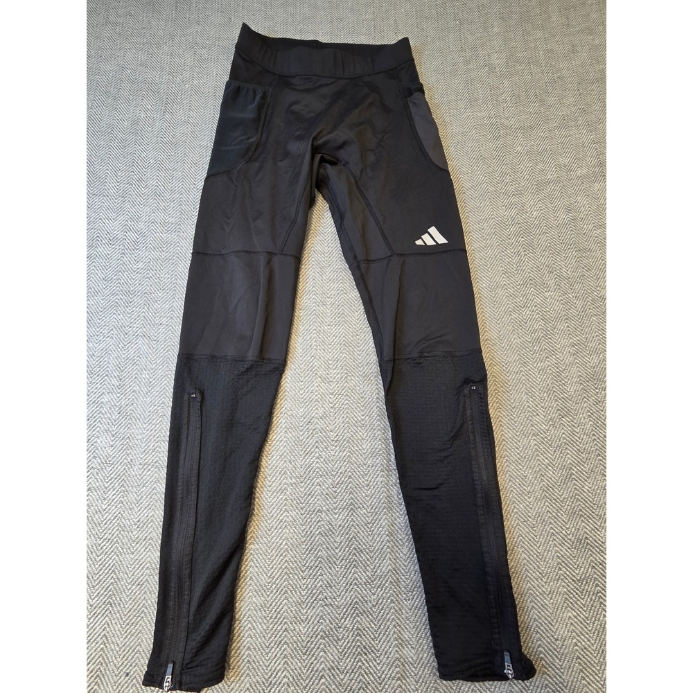 Adidas Cold.RDY Running Leggings Womens S Black Tight Fit Mesh Pockets Ankle Zip